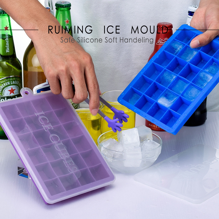 FDA food grade 24 well silica gel ice cube ice box with cover supplement fruit puree and cheese jelly mold
